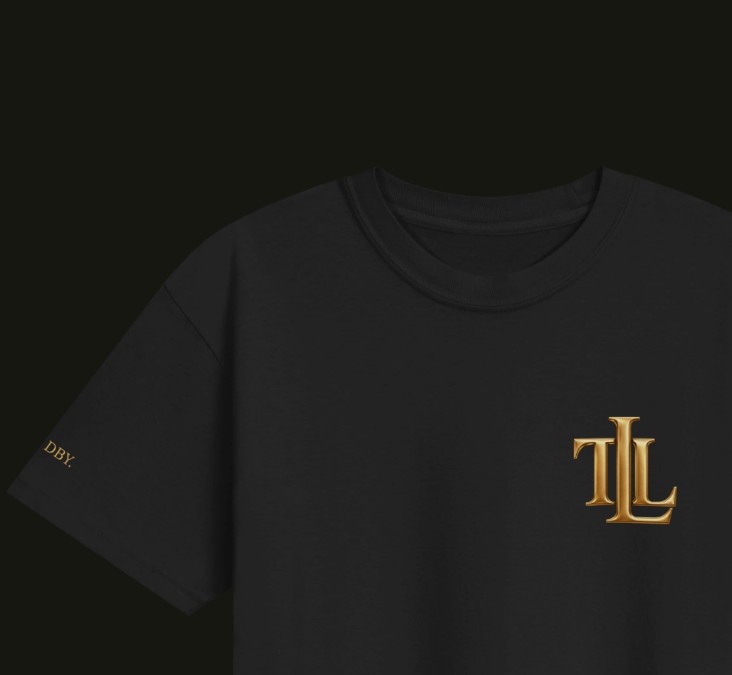 Signature Tee in black with gold TLL chest design